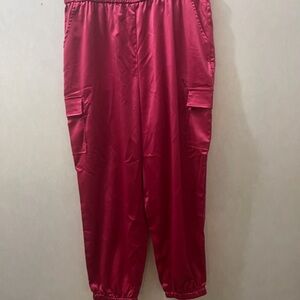 Red Satin Jogger Pants